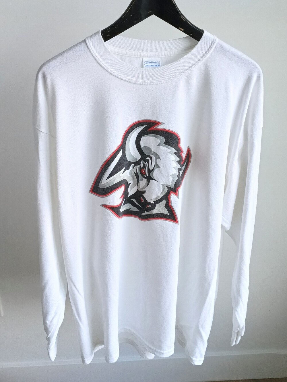 Vintage Y2K Buffalo Sabres Goathead Long Sleeve Hockey T Shirt White Size XL